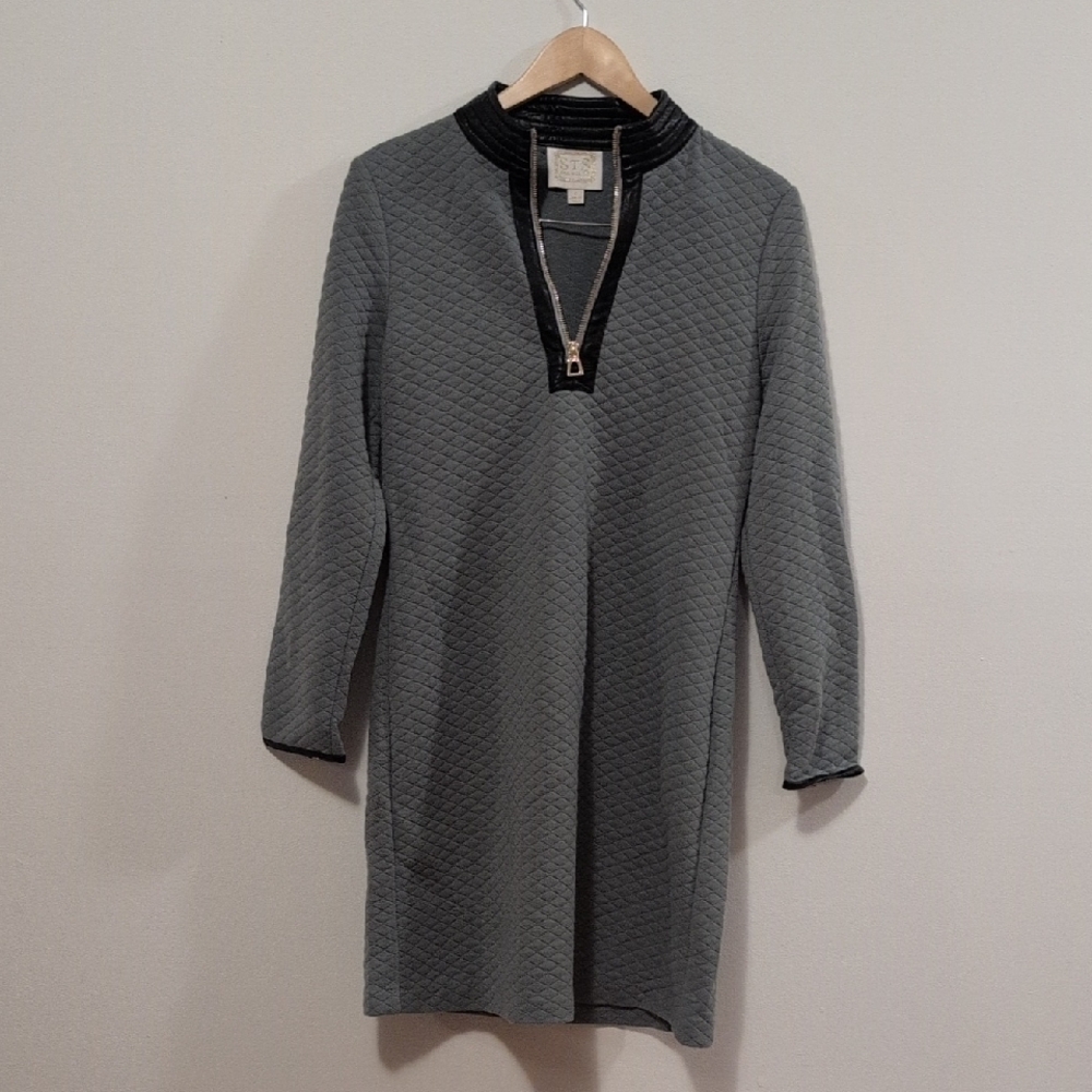 Sail To Sable Quilted Gray Dress with Black Trim, NWOT Sz 8